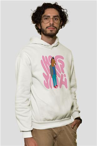 Bojack Horseman Baskılı Beyaz Unisex Hoodie