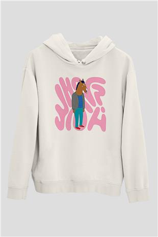 Bojack Horseman Baskılı Beyaz Unisex Hoodie