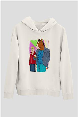 Bojack Horseman Baskılı Beyaz Unisex Hoodie