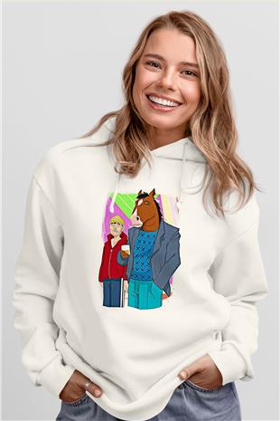 Bojack Horseman Baskılı Beyaz Unisex Hoodie