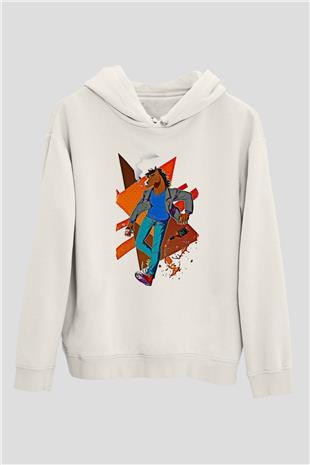 Bojack Horseman Baskılı Beyaz Unisex Hoodie