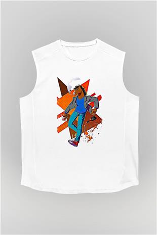 Bojack Horseman Baskılı Beyaz Unisex Kolsuz Tişört - Tshirt
