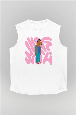 Bojack Horseman Baskılı Beyaz Unisex Kolsuz Tişört - Tshirt