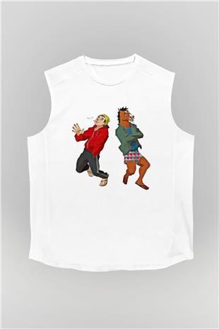 Bojack Horseman Baskılı Beyaz Unisex Kolsuz Tişört - Tshirt
