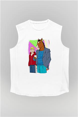 Bojack Horseman Baskılı Beyaz Unisex Kolsuz Tişört - Tshirt