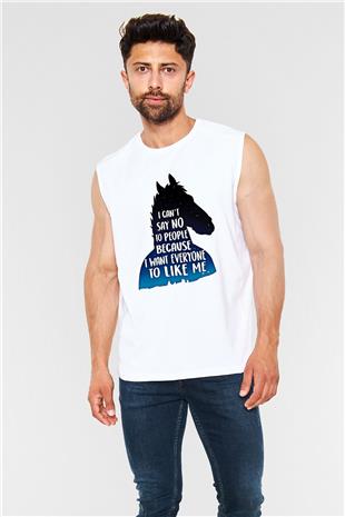 Bojack Horseman Baskılı Beyaz Unisex Kolsuz Tişört - Tshirt
