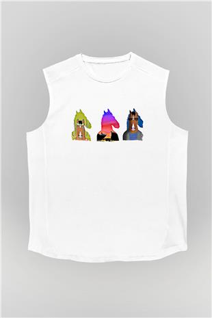 Bojack Horseman Baskılı Beyaz Unisex Kolsuz Tişört - Tshirt