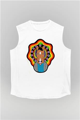 Bojack Horseman Baskılı Beyaz Unisex Kolsuz Tişört - Tshirt