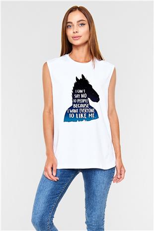 Bojack Horseman Baskılı Beyaz Unisex Kolsuz Tişört - Tshirt