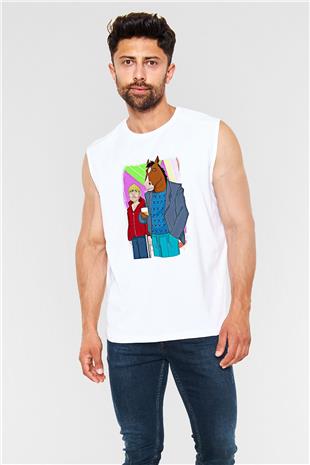 Bojack Horseman Baskılı Beyaz Unisex Kolsuz Tişört - Tshirt