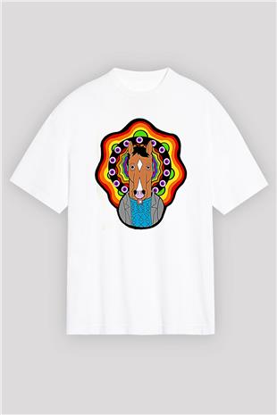 Bojack Horseman Baskılı Beyaz Unisex Oversize Tişört - Tshirt