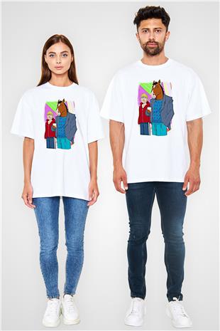 Bojack Horseman Baskılı Beyaz Unisex Oversize Tişört - Tshirt
