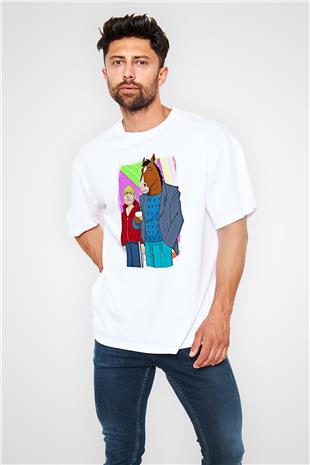 Bojack Horseman Baskılı Beyaz Unisex Oversize Tişört - Tshirt