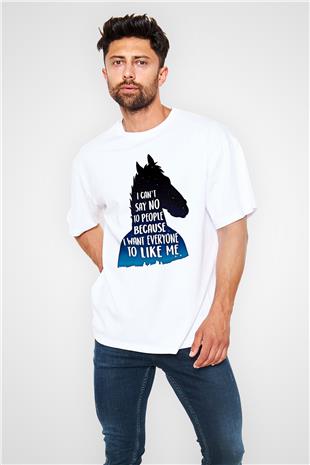 Bojack Horseman Baskılı Beyaz Unisex Oversize Tişört - Tshirt