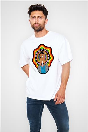 Bojack Horseman Baskılı Beyaz Unisex Oversize Tişört - Tshirt
