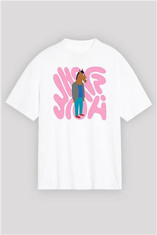 Bojack Horseman Baskılı Beyaz Unisex Oversize Tişört - Tshirt
