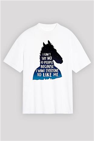 Bojack Horseman Baskılı Beyaz Unisex Oversize Tişört - Tshirt