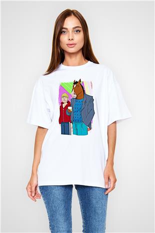 Bojack Horseman Baskılı Beyaz Unisex Oversize Tişört - Tshirt