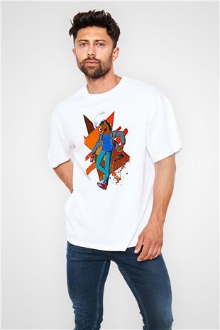 Bojack Horseman Baskılı Beyaz Unisex Oversize Tişört - Tshirt