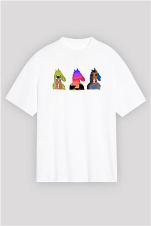 Bojack Horseman Baskılı Beyaz Unisex Oversize Tişört - Tshirt