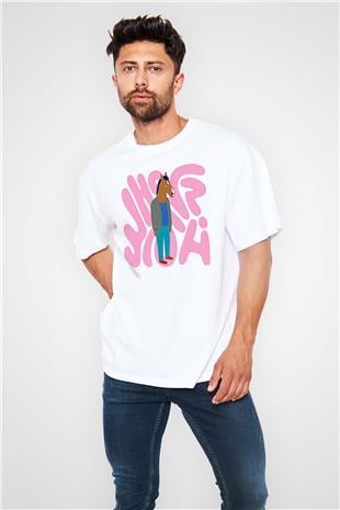 Bojack Horseman Baskılı Beyaz Unisex Oversize Tişört - Tshirt