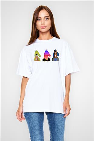 Bojack Horseman Baskılı Beyaz Unisex Oversize Tişört - Tshirt