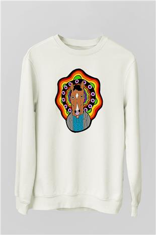 Bojack Horseman Baskılı Beyaz Unisex Sweatshirt