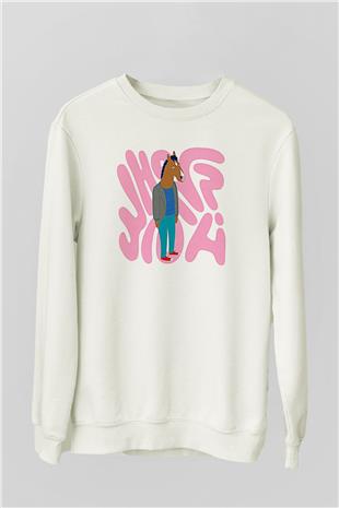 Bojack Horseman Baskılı Beyaz Unisex Sweatshirt
