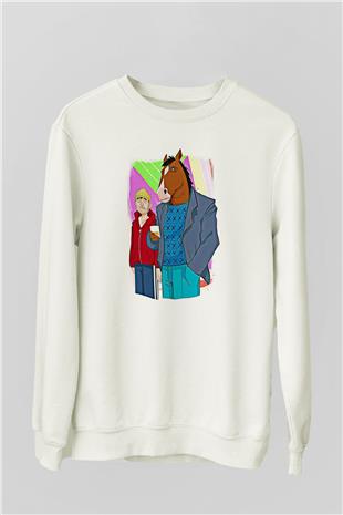 Bojack Horseman Baskılı Beyaz Unisex Sweatshirt