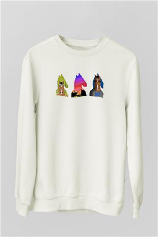 Bojack Horseman Baskılı Beyaz Unisex Sweatshirt