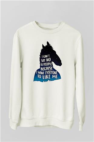Bojack Horseman Baskılı Beyaz Unisex Sweatshirt