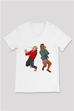 Bojack Horseman Baskılı Beyaz Unisex V Yaka Tişört - Tshirt