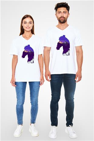 Bojack Horseman Baskılı Beyaz Unisex V Yaka Tişört - Tshirt