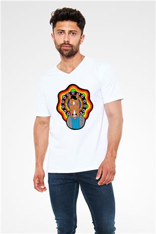 Bojack Horseman Baskılı Beyaz Unisex V Yaka Tişört - Tshirt