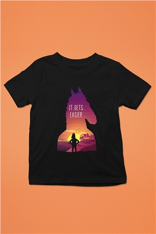 Bojack Horseman Baskılı Unisex Siyah Çocuk Tişört - Tshirt