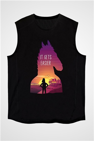 Bojack Horseman Baskılı Unisex Siyah Kolsuz Tişört - Tshirt
