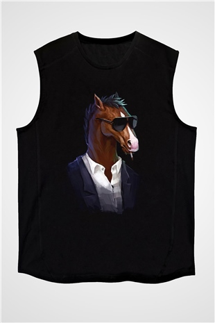 Bojack Horseman Baskılı Unisex Siyah Kolsuz Tişört - Tshirt