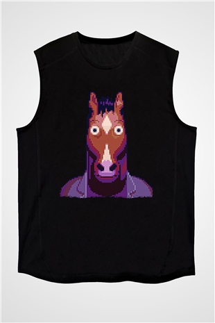 Bojack Horseman Baskılı Unisex Siyah Kolsuz Tişört - Tshirt