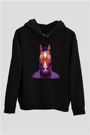 Bojack Horseman Baskılı Unisex Siyah Kapüşonlu Sweatshirt