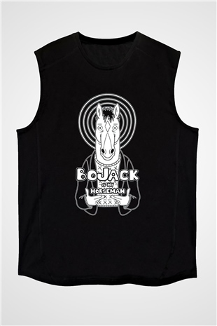 Bojack Horseman Baskılı Unisex Siyah Kolsuz Tişört - Tshirt