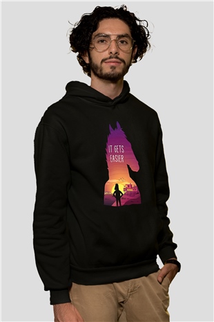 Bojack Horseman Baskılı Unisex Siyah Kapüşonlu Sweatshirt