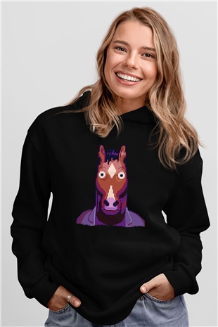 Bojack Horseman Baskılı Unisex Siyah Kapüşonlu Sweatshirt