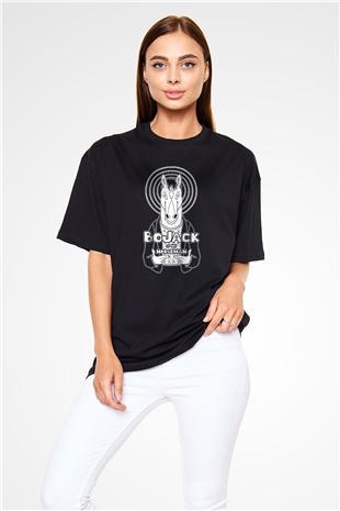 Bojack Horseman Baskılı Unisex Siyah Oversize Tişört - Tshirt