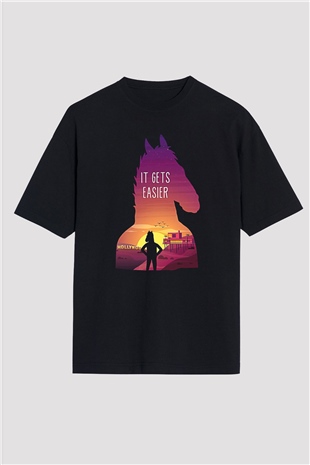 Bojack Horseman Baskılı Unisex Siyah Oversize Tişört - Tshirt