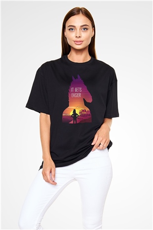Bojack Horseman Baskılı Unisex Siyah Oversize Tişört - Tshirt