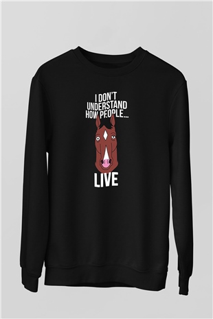 Bojack Horseman Baskılı Unisex Siyah Sweatshirt