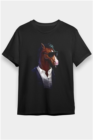 Bojack Horseman Baskılı Unisex Siyah Tişört - Tshirt
