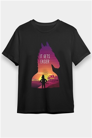 Bojack Horseman Baskılı Unisex Siyah Tişört - Tshirt
