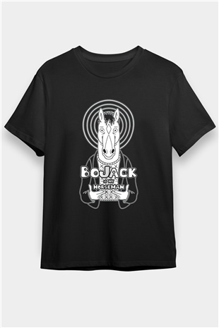 Bojack Horseman Baskılı Unisex Siyah Tişört - Tshirt
