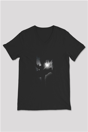 Bojack Horseman Baskılı Unisex Siyah V Yaka Tişört - Tshirt